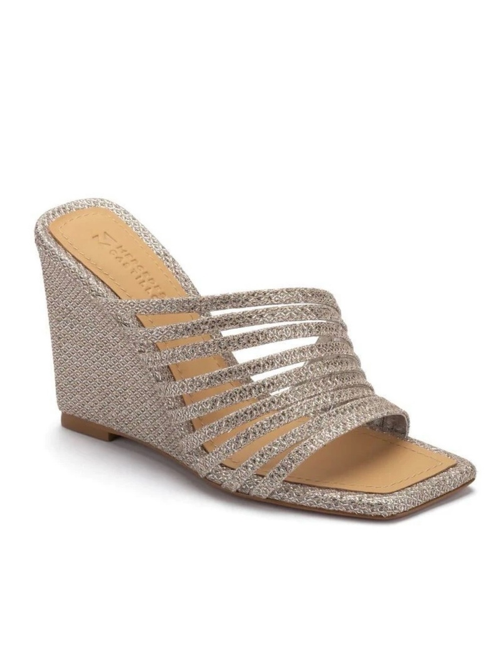 Mercedes Castillo Cecilia Glitter Slide Wedge Mule Sandal, Silver – Size 8 / 38
